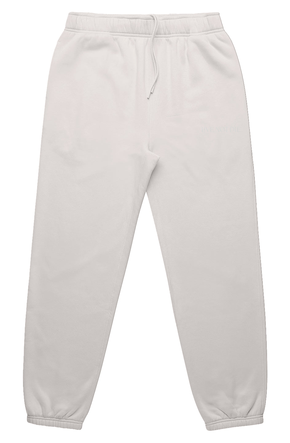 A product photo of the LIVE NOT DIE Trackpants in tan