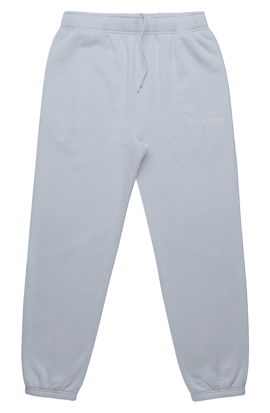 A product photo of the LIVE NOT DIE Trackpants in powder