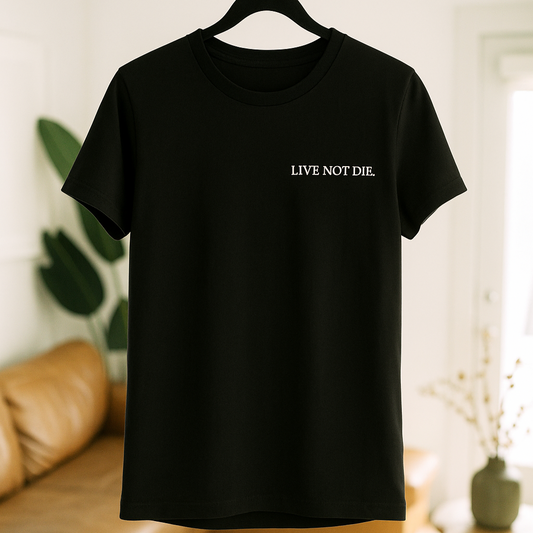 product shot of the live not die tee in mens